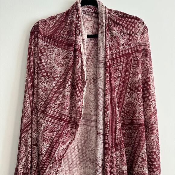 Free People Boho Wrap Shawl Scarf Coverup Women's One Size Burgundy Cotton - Picture 1 of 6